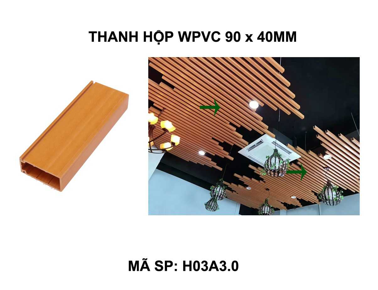 Go nhua sinh thai op tuong tran WPVC thanh hop 90x40 ud