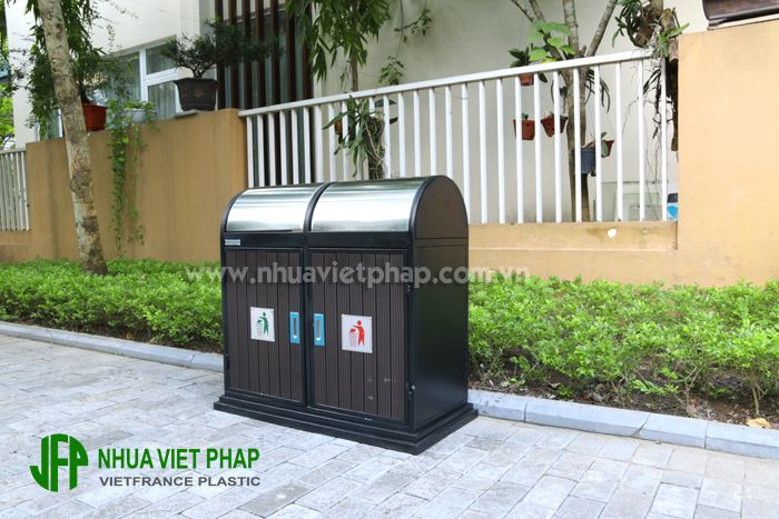 Thùng-rác-đôi-ngoài-trời-nắp-inox-tròn-1