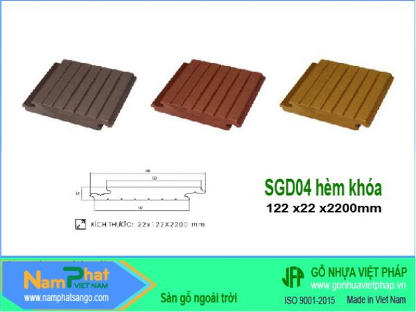 Thanh đặc sàn gỗ nhựa ngoài trời SGD04 ghép khít, có hèm khóa