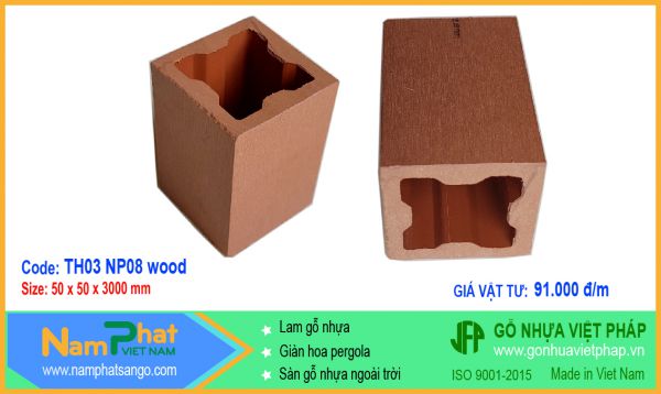 Thanh gỗ nhựa hộp TH03 trang trí đa năng 50x50mm