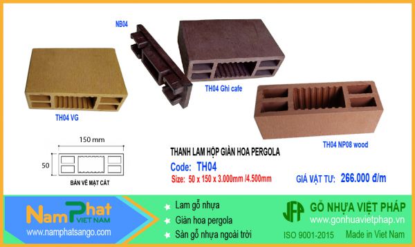 Thanh hộp hệ lam to, kèo, đà TH04 gỗ nhựa Việt Pháp