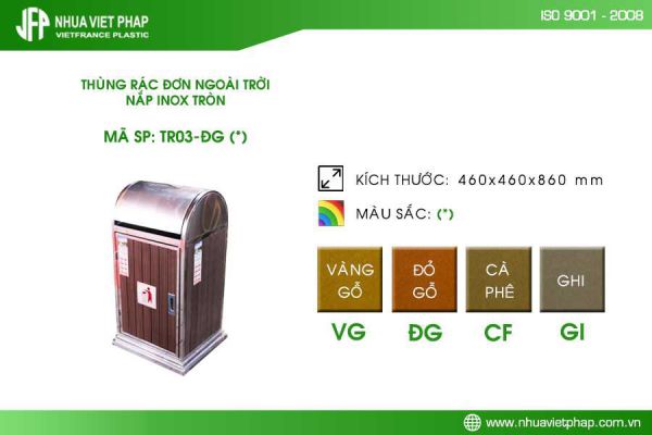 Thùng rác nắp Inox tròn TR03 Nhựa Việt Pháp