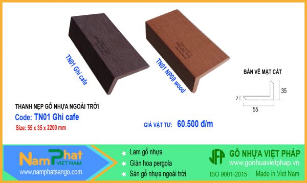 Thanh nẹp sàn gỗ nhựa ngoài trời TN01