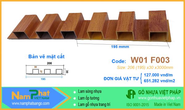 Tấm ốp gỗ nhựa laminate phủ phim G-Plast loại 3 sóng cao